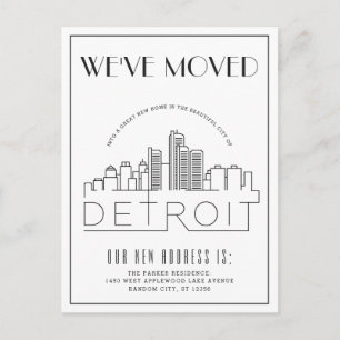 Detroit Skyline Moderne Deco Umzug Ankündigungspostkarte