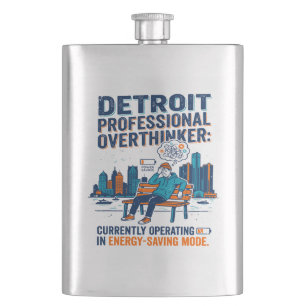Detroit-Skyline Person ruht in Energiesparmodus Flachmann