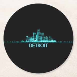 Detroit Skyline Runder Pappuntersetzer