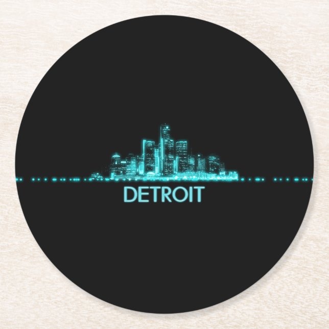 Detroit Skyline Runder Pappuntersetzer (Vorderseite)