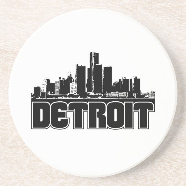 Detroit-Skyline Sandstein Untersetzer (Vorne)