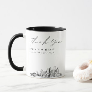 Detroit Skyline Sketch Simple Custom Wedding Tasse