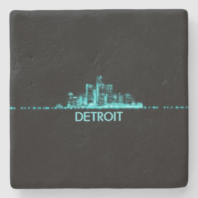 Detroit Skyline Steinuntersetzer (Vorderseite)