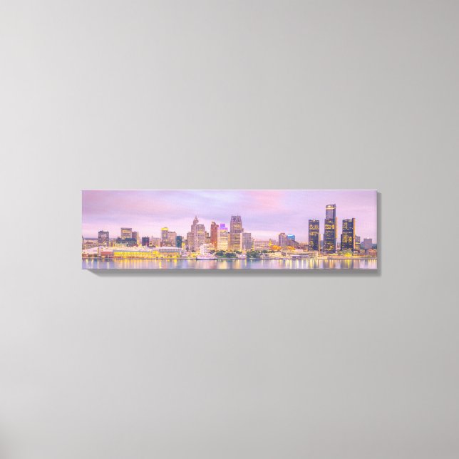 Detroit Skyline Sunset View von Windsor Leinwand (Vorderseite)
