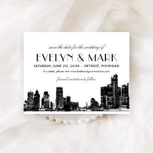 Detroit-Skyline Vintage Art Deco Hochzeit Save The Date