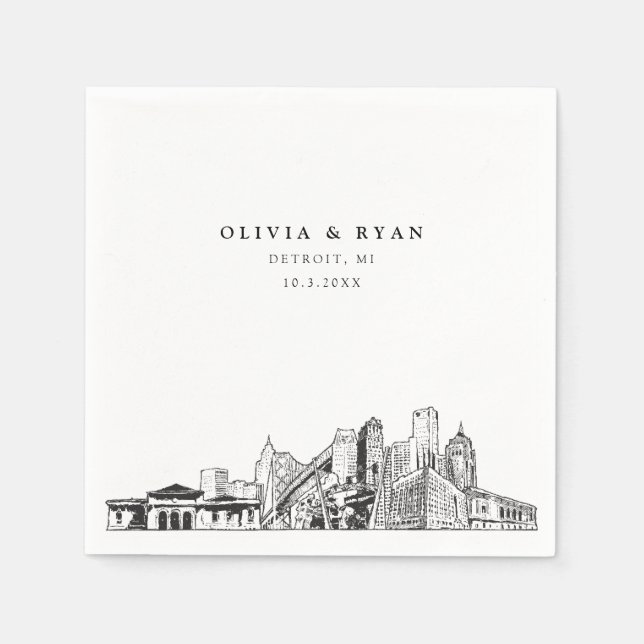 Detroit Skyline Wedding Paper Cocktail Napkin Serviette (Vorderseite)