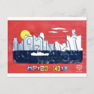 Detroit The Motor City Skyline Nummernschild Kunst Postkarte