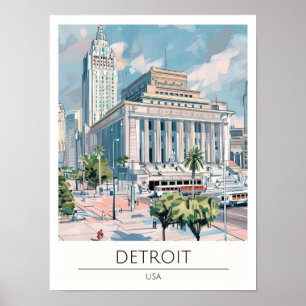 Detroit USA Vintage Art Illustration Reise Poster
