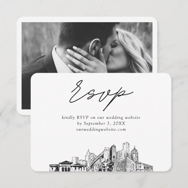 Detroit Wedding RSVP Begleitkarte (Vorne/Hinten)