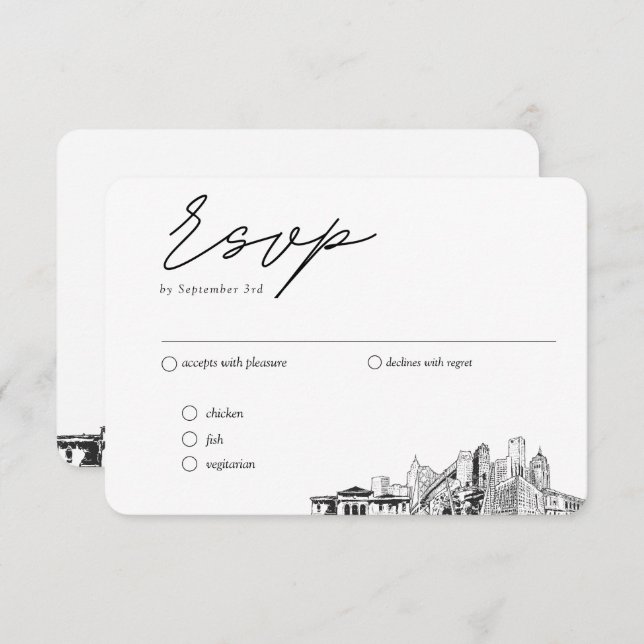 Detroit Wedding RSVP Optionen Mailbar Begleitkarte (Vorne/Hinten)