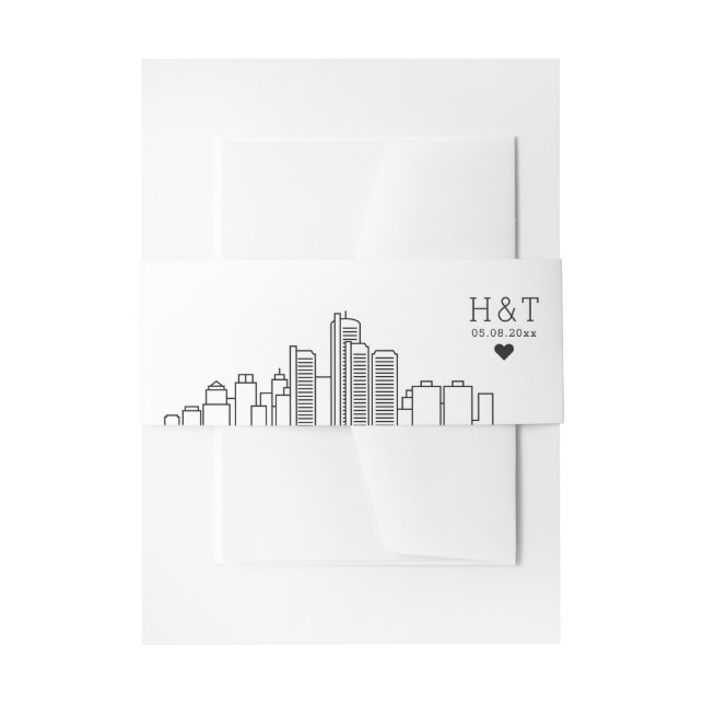 Detroit Wedding | Stilisierte Skyline Monogram Einladungsbanderole (Vorderseite Beispiel)
