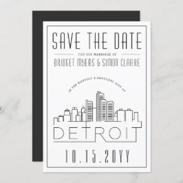 Detroit Wedding | Stilisierte Skyline Save the Dat Einladung