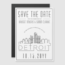 Detroit Wedding | Stilisierte Skyline Save the Dat Magneteinladung