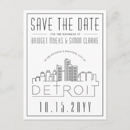 Detroit Wedding | Stilisierte Skyline Save the Dat Postkarte