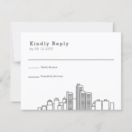 Detroit Wedding | Stilisierte Skyline-UAWG RSVP Karte