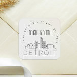 Detroit Wedding | Voradressierter Umschlag Aufkleb Quadratischer Aufkleber<br><div class="desc">Rett Zeit und mache Eindruck beim Versenden deiner Hochzeitseinladungen. Diese vorgefertigten Aufkleber aus Umschlag Aufkleber präsentieren sich in einem eleganten und modernen Stil im Deko-Stil und zeigen die Stadt Detroit und ihre einzigartige Skyline. Die neutralen Farben sind geeignet, um eine Vielzahl von Hochzeitseinladungen und Umschlagstilen zu ergänzen. Wenn Sie Ihre...</div>
