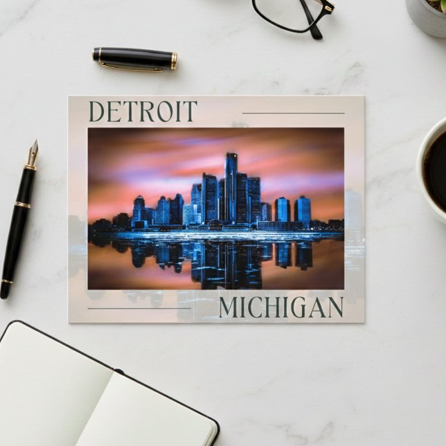 Detroit's Dusk Dreamscape Postcard Postkarte (Detroit's Dusk Dreamscape Postcard)