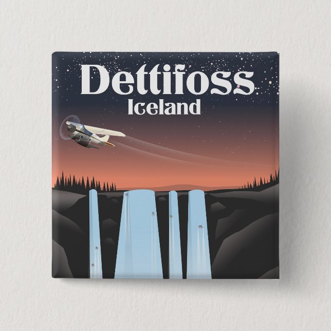 Dettifoss Island Reiseplakat. Button (Vorderseite)