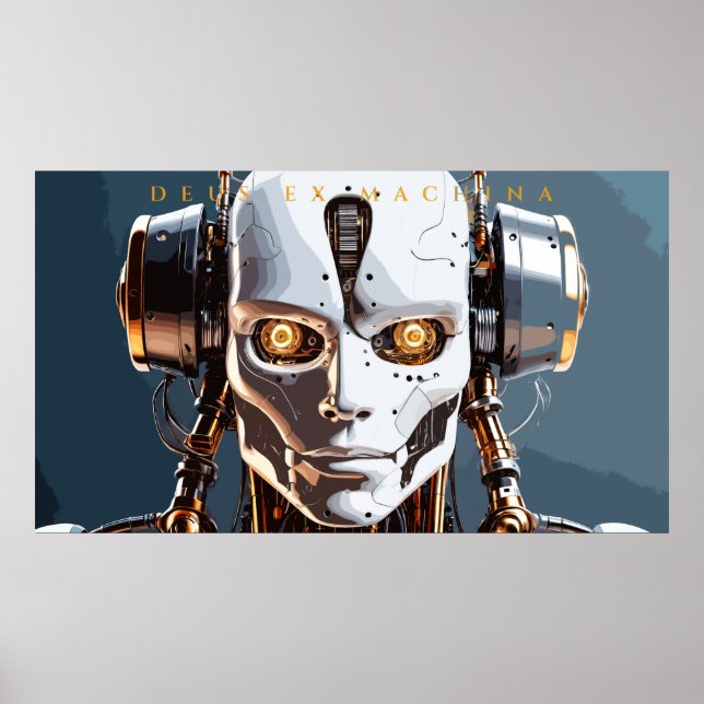 Deus Ex Machina White Gold Robot Portrait Poster (Vorne)