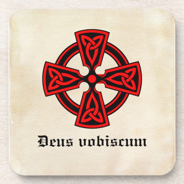 Deus Vobiscum Celtic Cross Getränkeuntersetzer (Vorderseite)