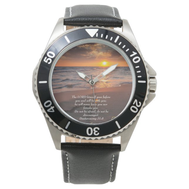 Deuteronomie 31:8 Christliches Meer mit Sonnenunte Armbanduhr (Vorderseite)