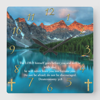 Deuteronomie 31:8 schöne Aussicht auf den Berg See Quadratische Wanduhr