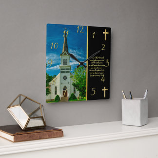 Deuteronomie 31:8 Weiße Kirche Quadratische Wanduhr