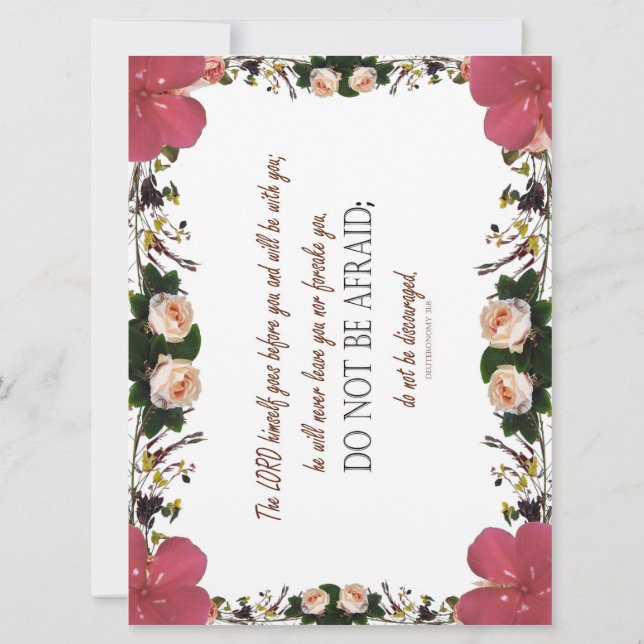 Deuteronomie 31, keine Angst, florale Flachkarte (Rückseite)