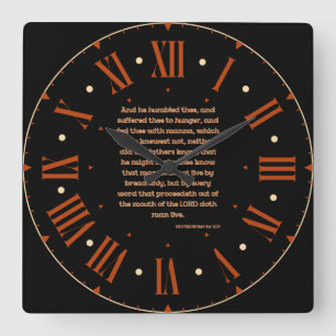 Deuteronomie 8:3 KJV Bible Verse Roman Numeral Quadratische Wanduhr