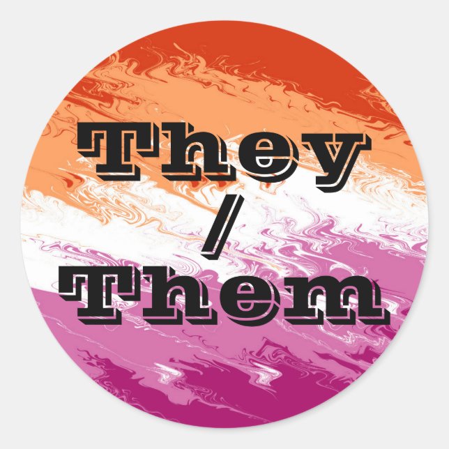 Deutsch anpassbare Pronoun Lesbian Pride Flag Runder Aufkleber (Vorderseite)