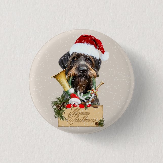 Deutsch Drahthaar, Frohe Weihnachten! Magnet Button (Vorderseite)