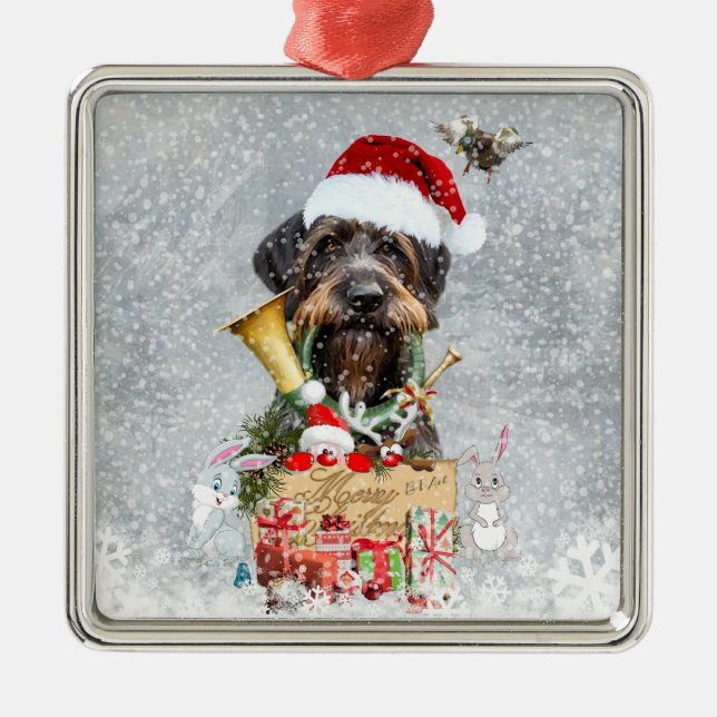 Deutsch Drahthaar, Frohe Weihnachten! Ornament Aus Metall (Vorne)