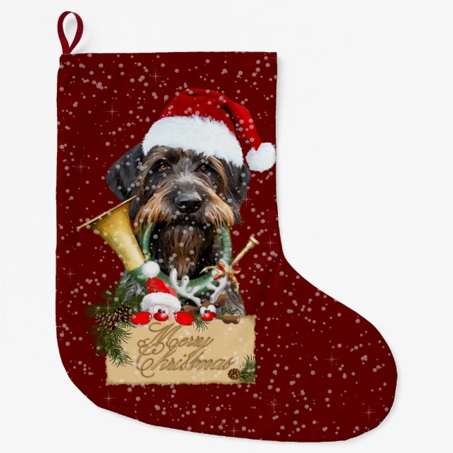 Deutsch Drahthaar, Frohe Weihnachten! Schaltfläche Großer Weihnachtsstrumpf (Vorderseite)