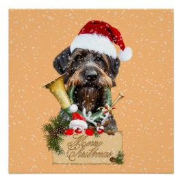 Deutsch Drahthaar, Frohe Weihnachten! Schaltfläche Poster