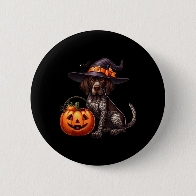 Deutsch Drahthaar Hexen Halloween Button (Vorderseite)