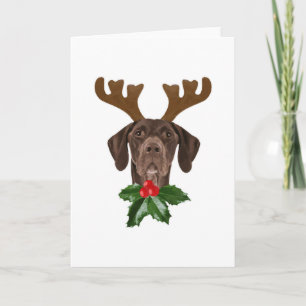 Deutsch Drahthaar Hund Geweihe Weihnachten Karte