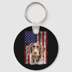 Deutsch Drahthaar Hund Liebhaber US Flagge 4. Schlüsselanhänger
