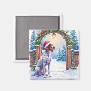Deutsch Drahthaar Hund mit Weihnachtsmannmütze am Magnet