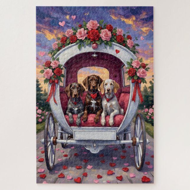 Deutsch Drahthaar Hund Valentinstag  Puzzle (Vertikal)