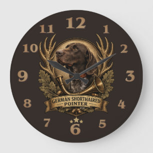 Deutsch Drahthaar, Jagdhorn Kunst Große Wanduhr