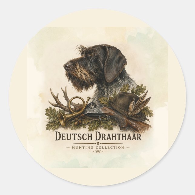 Deutsch Drahthaar - Jagdkollektion Runder Aufkleber (Vorderseite)