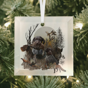 Deutsch Drahthaar Ornament Aus Glas
