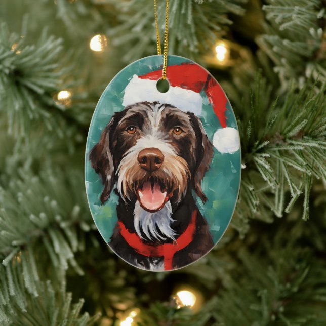 Deutsch-Drahthaar-Pointer-Weihnachtsmalerei Keramik Ornament (Baum)