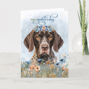 Deutsch Drahthaar Pointer Wildblumen Muttertag Feiertagskarte