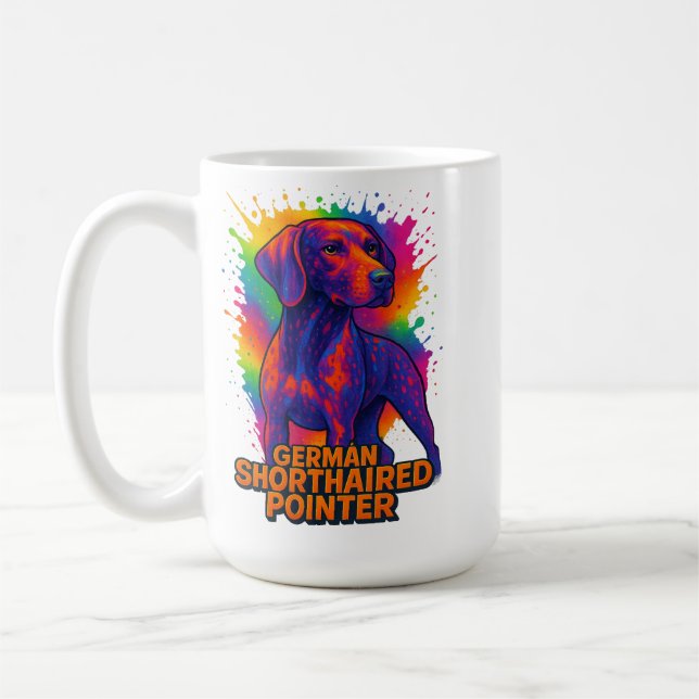 Deutsch Drahthaar Pop Art – Farbige Neon Kaffeetasse (Links)