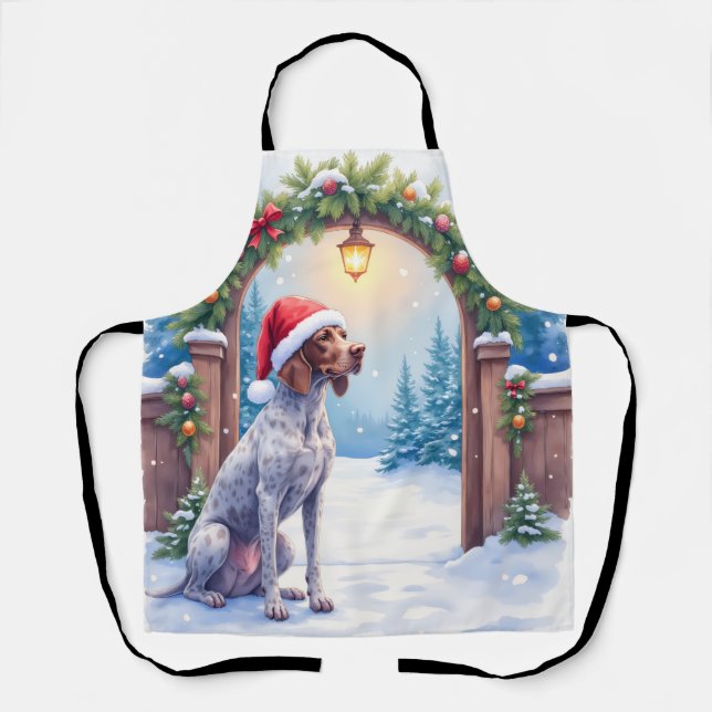 Deutsch Drahthaar schneebedene Tor Santa Hut Schürze (Vorderseite)