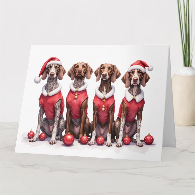 Deutsch Drahthaar Weihnachtskleid Santa Karte (Vorderseite)