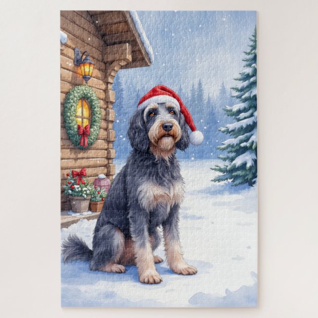 Deutsch Drahthaarpointer Schneelodge Weihnachtsman Puzzle (Vertikal)