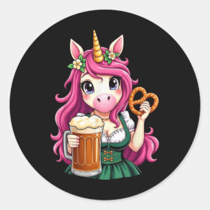 Deutsch Drindl Einicorn Bier Pretzel Funny Party _ Runder Aufkleber