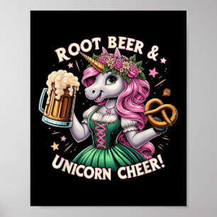 Deutsch Drindl Unicorn Bier Pretzel Funny Party Poster